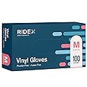 Ridex Disposable Gloves Latex-Free Clear Vinyl Gloves [100-Count] Powder-Free All-Purpose Gloves, Dispenser Box Gloves 100 Pieces - Size Medium Glove