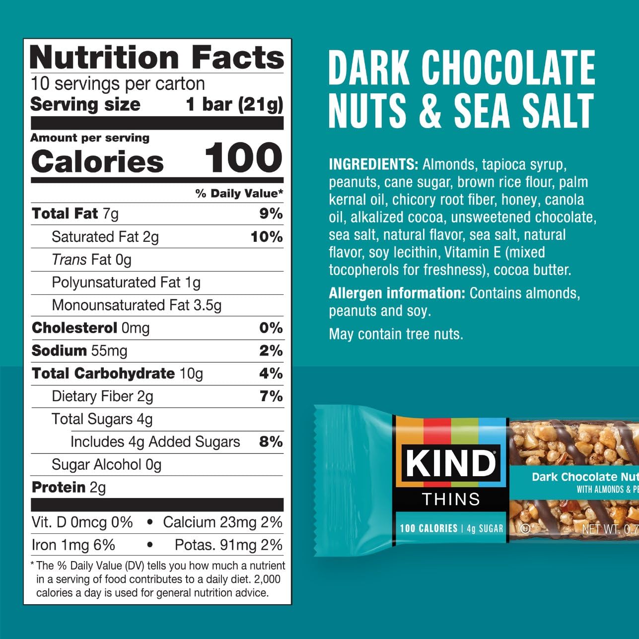 KIND Thins Snack Bars Variety Pack, Gluten Free, Low Calorie, Healthy Snacks, Dark Chocolate Nuts & Sea Salt, Caramel Almond & Sea Salt, Peanut Butter