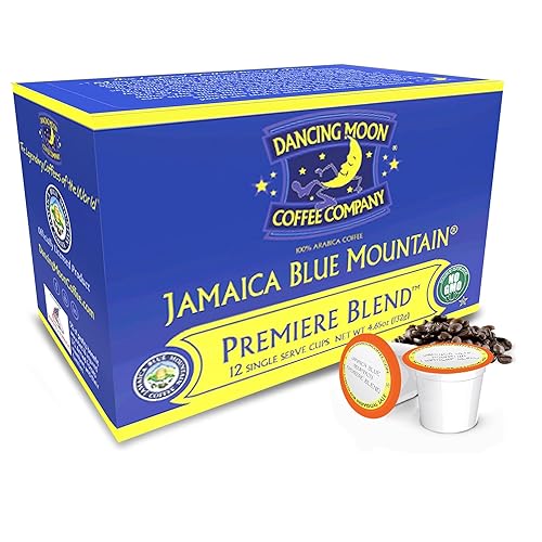 Dancing Moon Coffee Pods - Premiere Blend Jamaica Blue Mountain Coffee Beans, Medium Roast, Compatible with Keurig KCup Brewers, Small-Batch Crafted