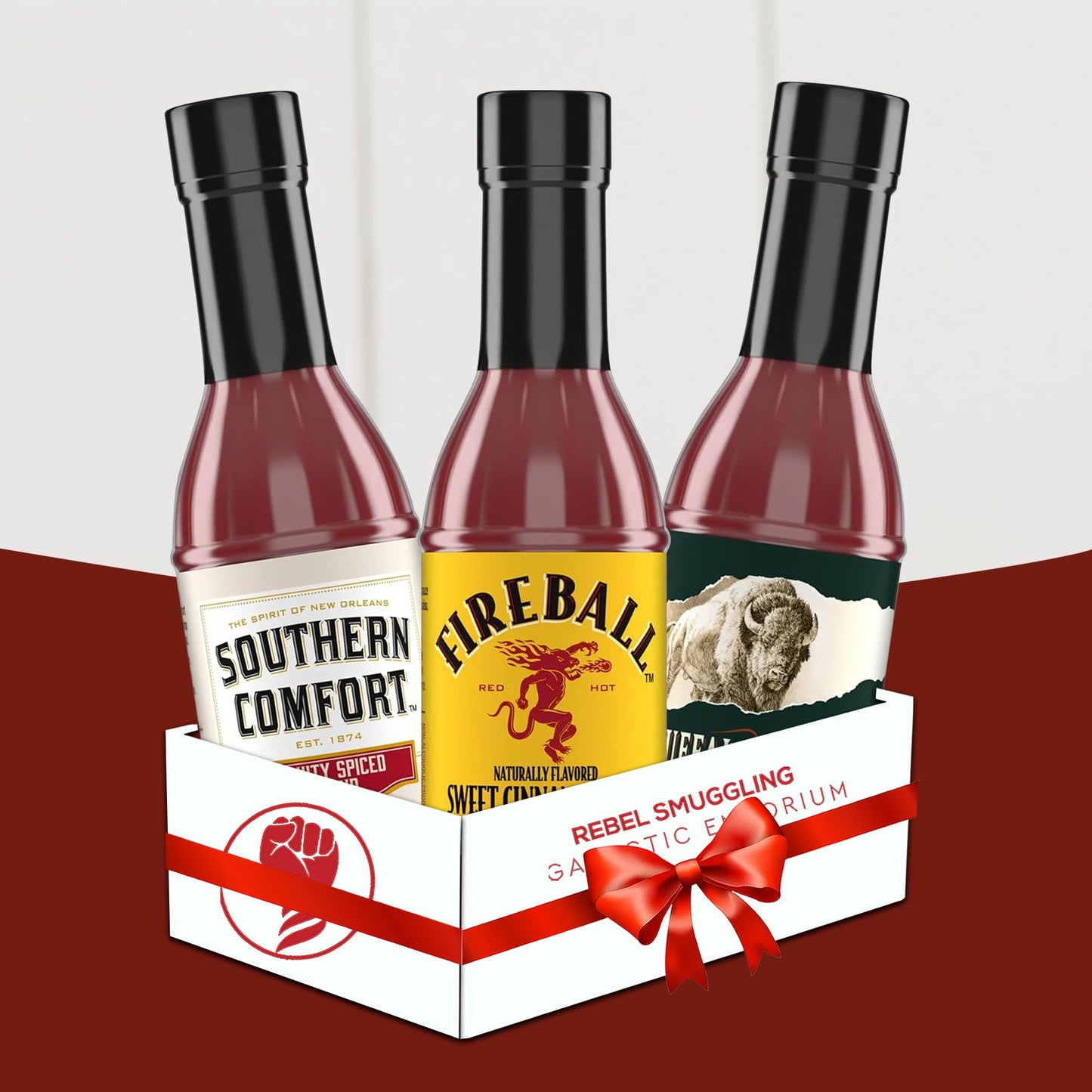 Bourbon Whiskey Flavored Hot Sauce Gift Basket Variety 3 Pack by Rebel Smuggling Galactic Emporium