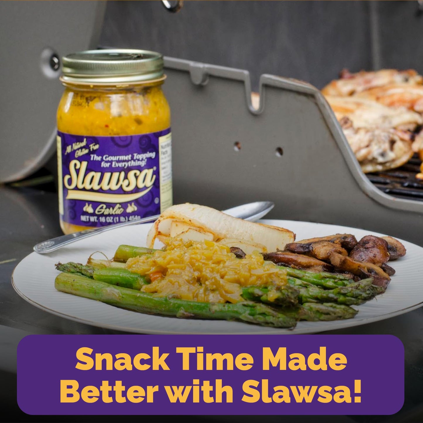 Slawsa Garlic - Real Minced Garlic Gourmet Topping, Savory Relish for Burgers, Gyros, Shawarma, Eggs & more, Never Watery, No Garlic Powder Shortcuts