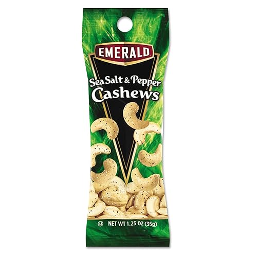 Emerald 93817 Sea Salt and Pepper Cashews, 1.25 oz. Tube Package, 12/Box