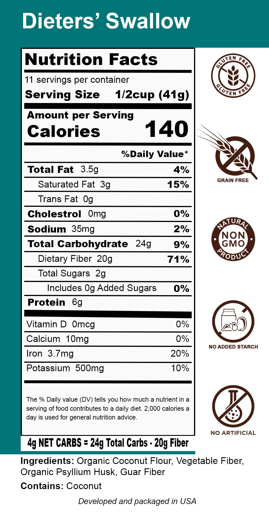 Dals Foods Healthy Nutritious Fufu, Dieters' Swallow | 100% Natural Flour, Low-Carb, Plant-Based Fiber & Protein Blend, Gluten Free Baking & Cooking