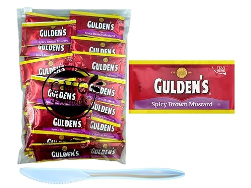 Gift Set: Spicy Brown Mustard Packets (9g) - 50 Count with Spreader in Food-Safe Slide-Seal Bag by CMC Products (approximately 50 packets)
