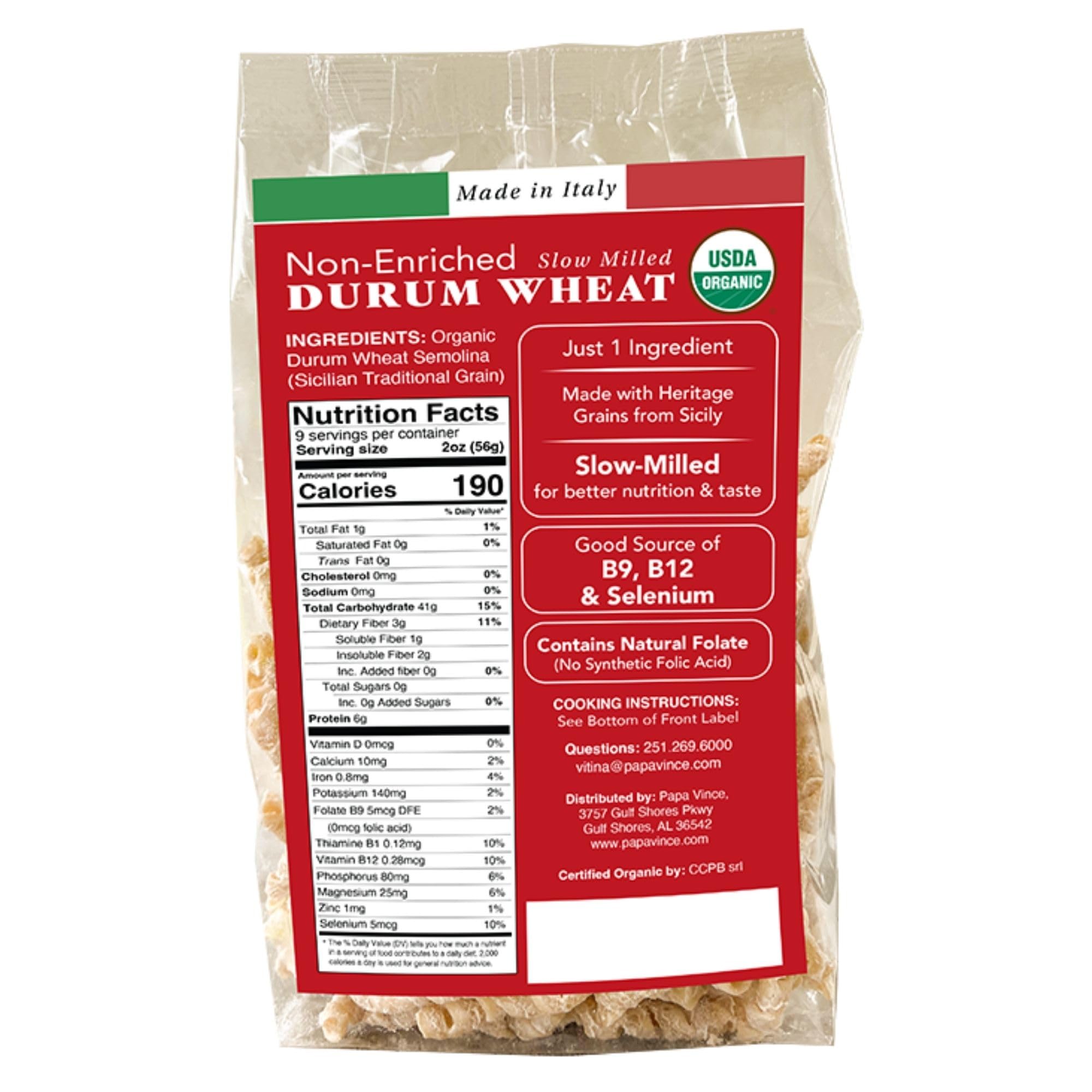 Papa Vince Organic Non Enriched Pasta - good whole wheat busiate pasta, made in Italy from ancient grains cultivated in Sicily, Italy. Slow Dried