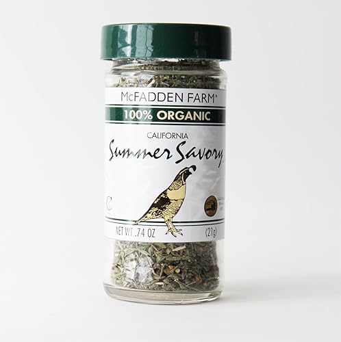 McFadden Farm Organic Summer Savory, Dried Herb, Grown and packed in the U.S.A., 0.74 oz. in glass jar