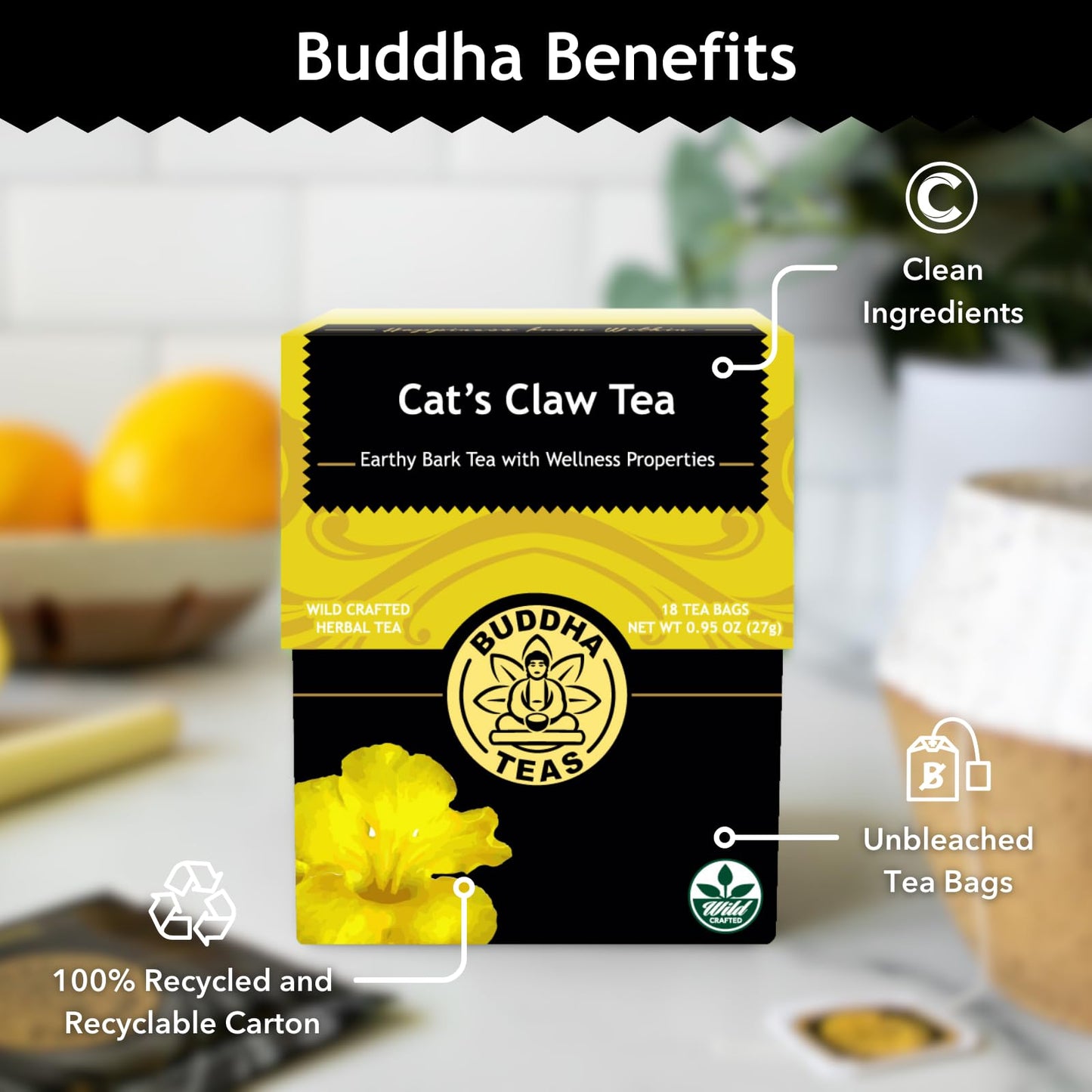 Buddha Teas - Cat’s Claw Tea - Wild Crafted Herbal Tea - For Health & Wellbeing - Supports Immune & Digestive Health - Clean Ingredients - Caffeine