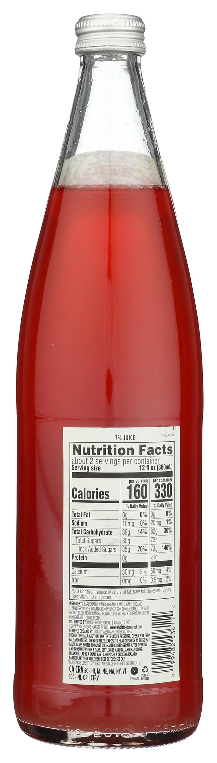 Whole Foods Market Organic Strawberry Flavored Italian Soda, 25.4 FZ