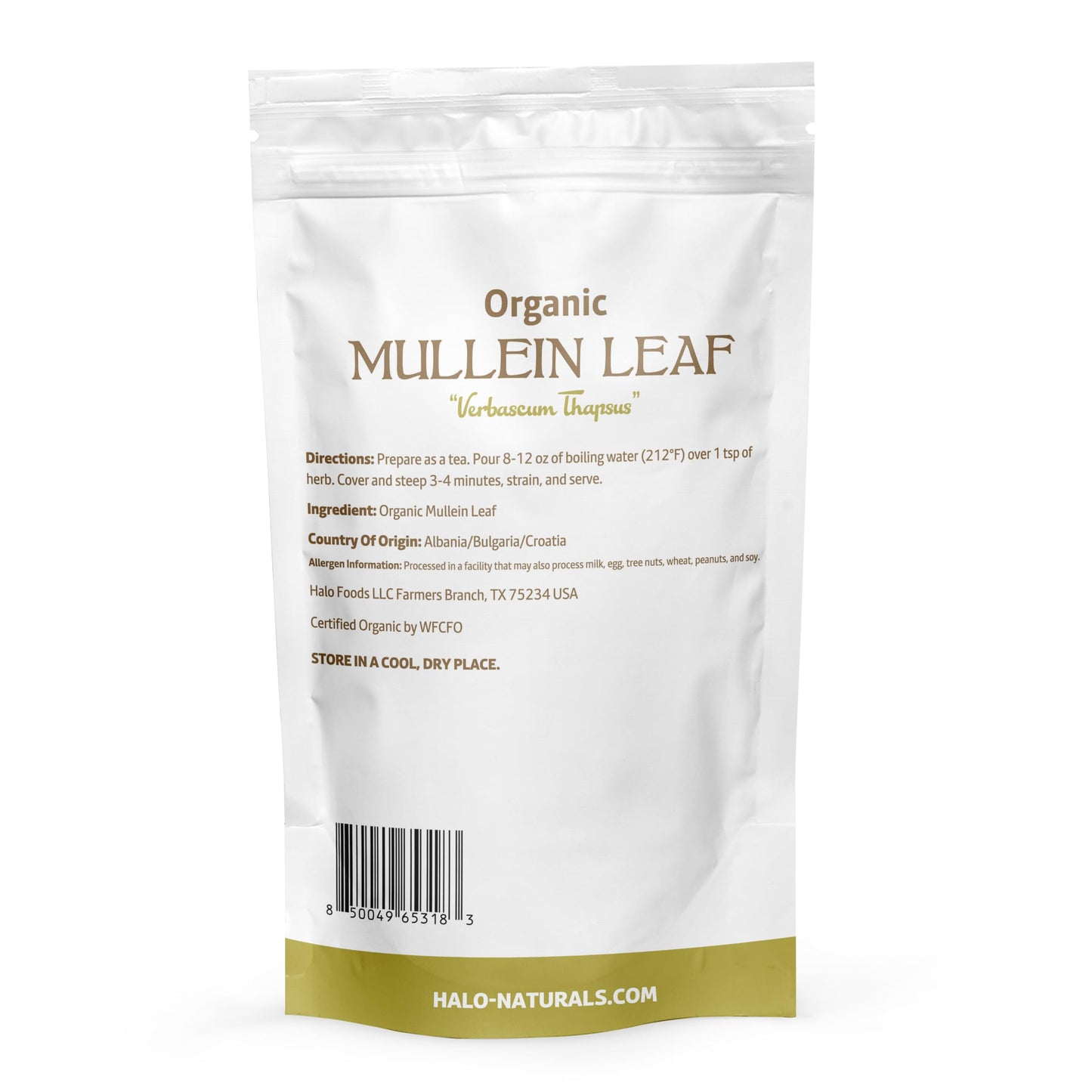 Halo Naturals Organic Mullein Leaf Cut & Sifted, 4 Ounces (Verbascum thapsus) USDA Certified | Resealable Pouch| Packaged in The USA (Pack of 1)