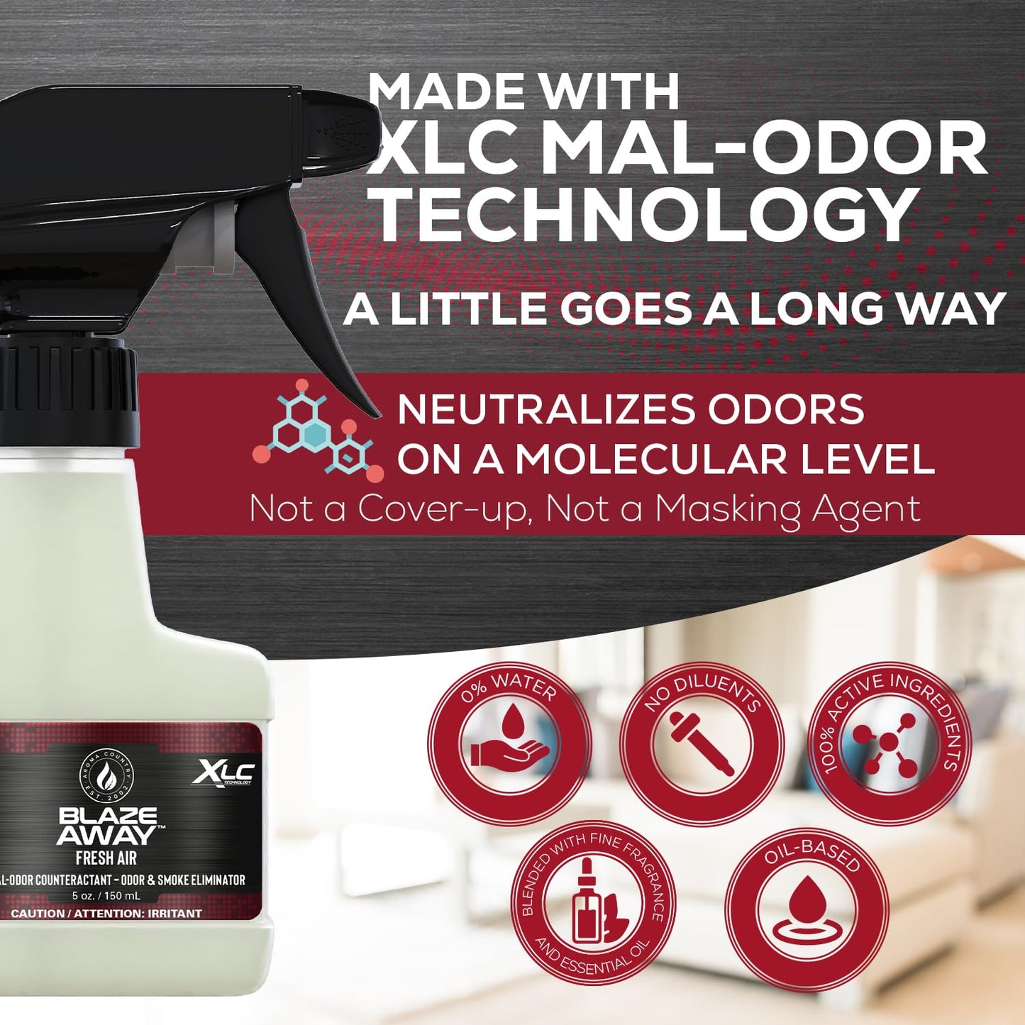 Blaze Away Commercial Air Freshener & Odor Eliminator for Strong Odor - Industrial-Grade Room Spray & Room Deodorizer for Home, Car, Smoke & Pet Odors