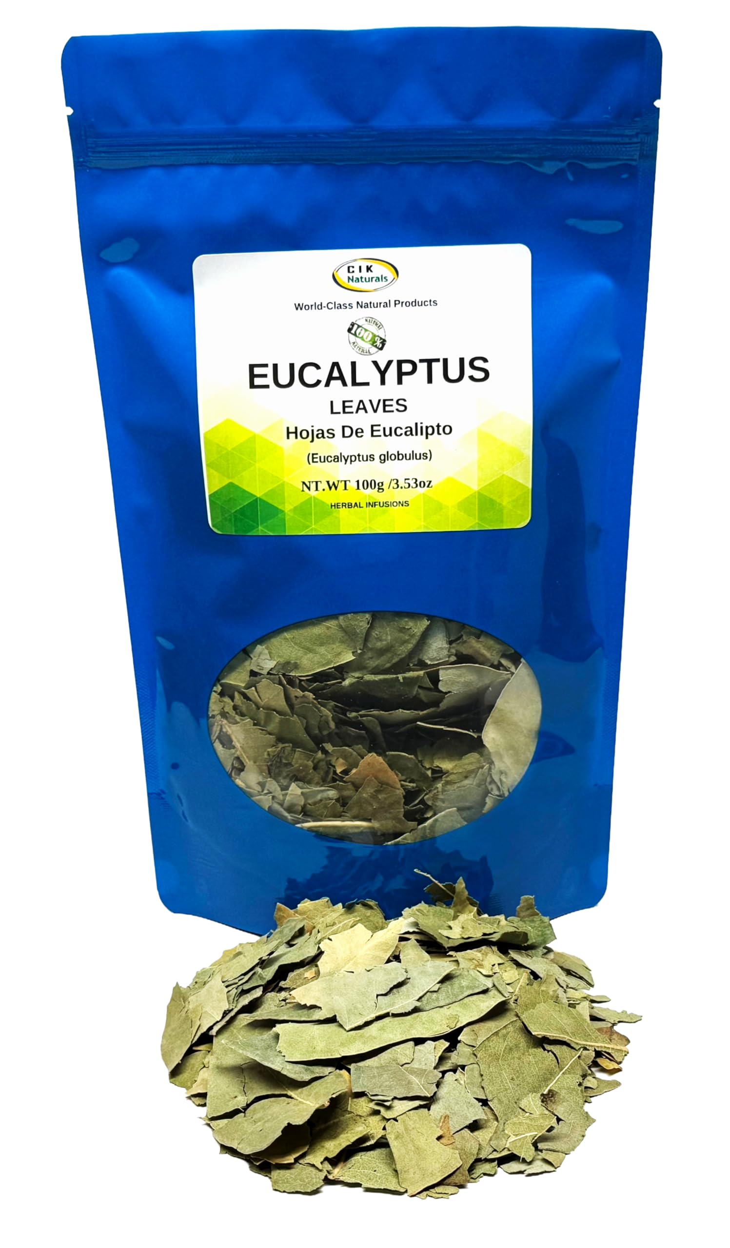 CIK Naturals Eucalyptus Dried Leaves Peruvian Hojas de Eucalipto Secas (100g /3.52oz) - Eucalyptus Strong Aromatic Herb Peru