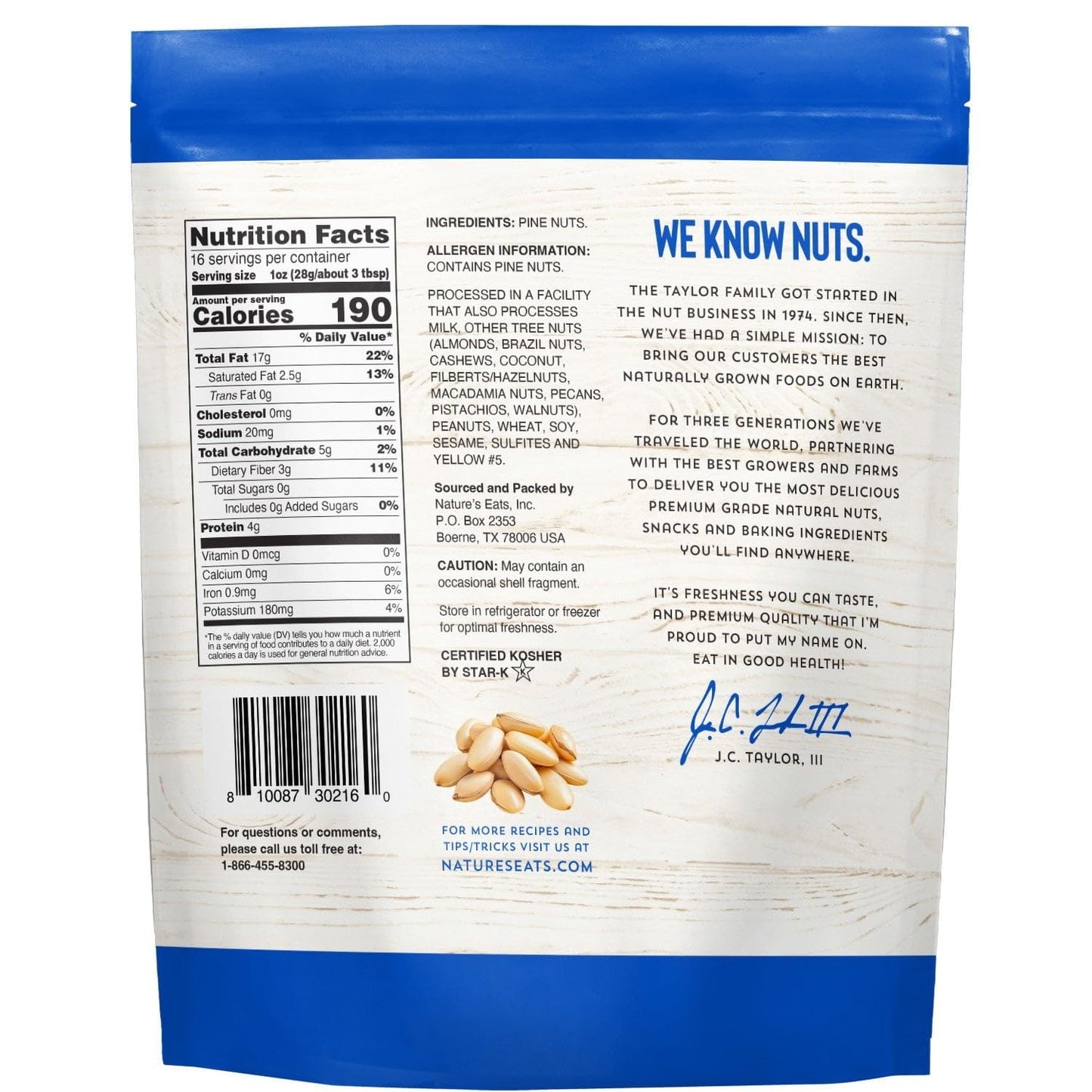 Nature's Eats Pine Nuts, 16 Ounce