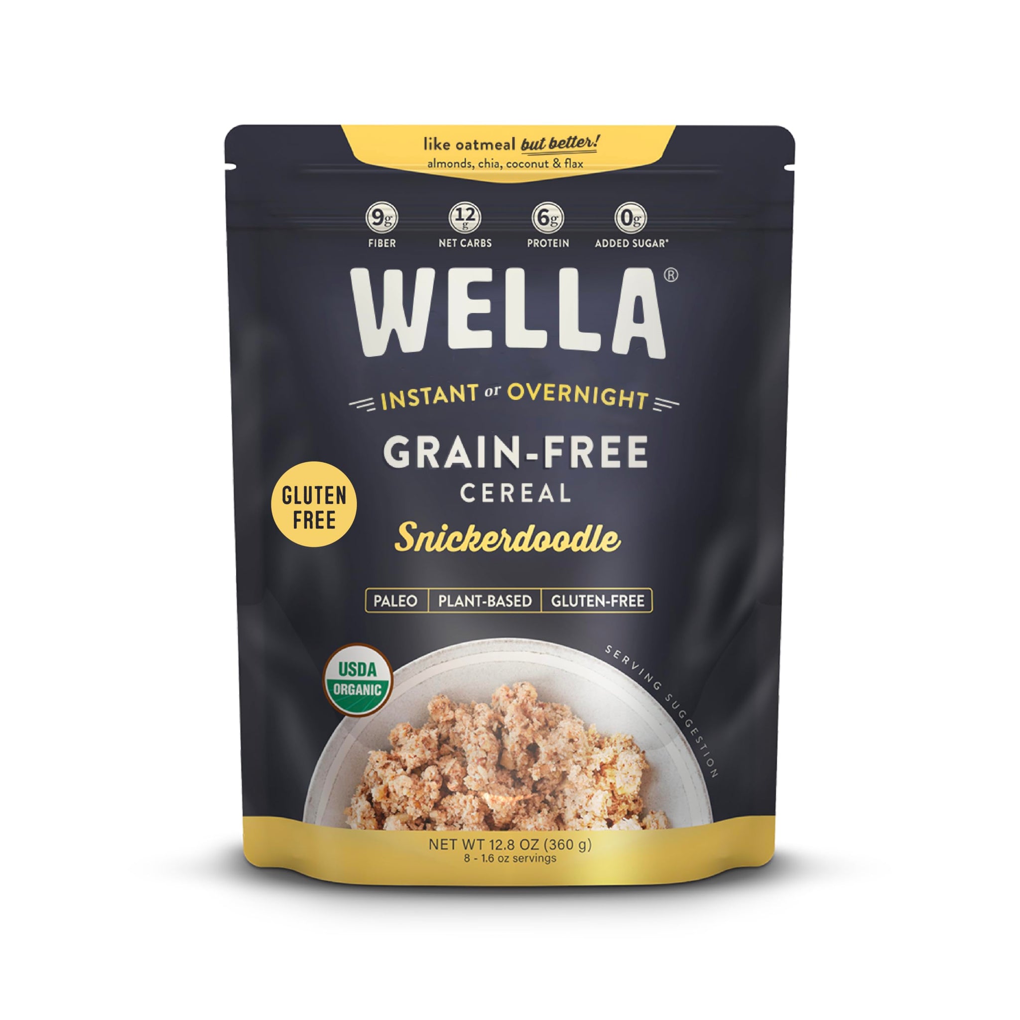 Wella Cereal Oatmeal Alternative, Gluten-Free Breakfast Hot Cereal, Grain-Free Paleo Organic Vegan High Protein Superfood, Plant-Based Non-GMO, Low in