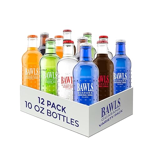 BAWLS Variety Pack, BAWLS Guarana Drink, Guarana Soda, Guarana Fueled Soda for Energy, High Energy Caffeinated Drink, Variety Pack, 10oz 12 Pack Glass
