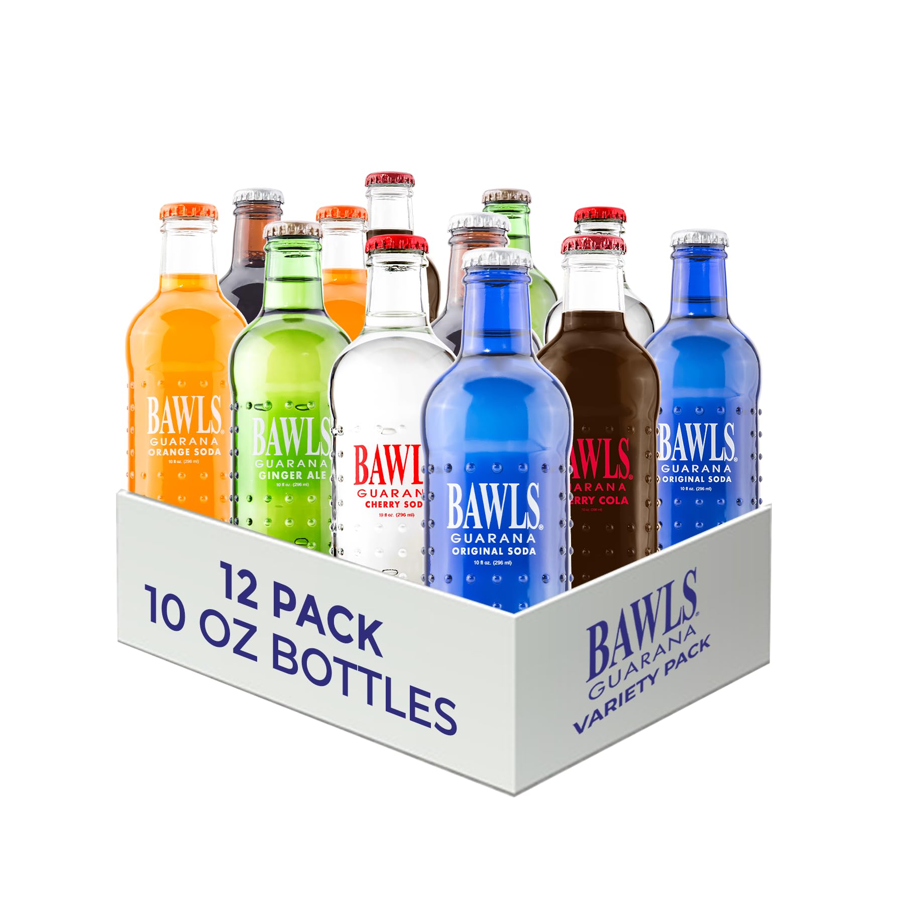 BAWLS Variety Pack, BAWLS Guarana Drink, Guarana Soda, Guarana Fueled Soda for Energy, High Energy Caffeinated Drink, Variety Pack, 10oz 12 Pack Glass