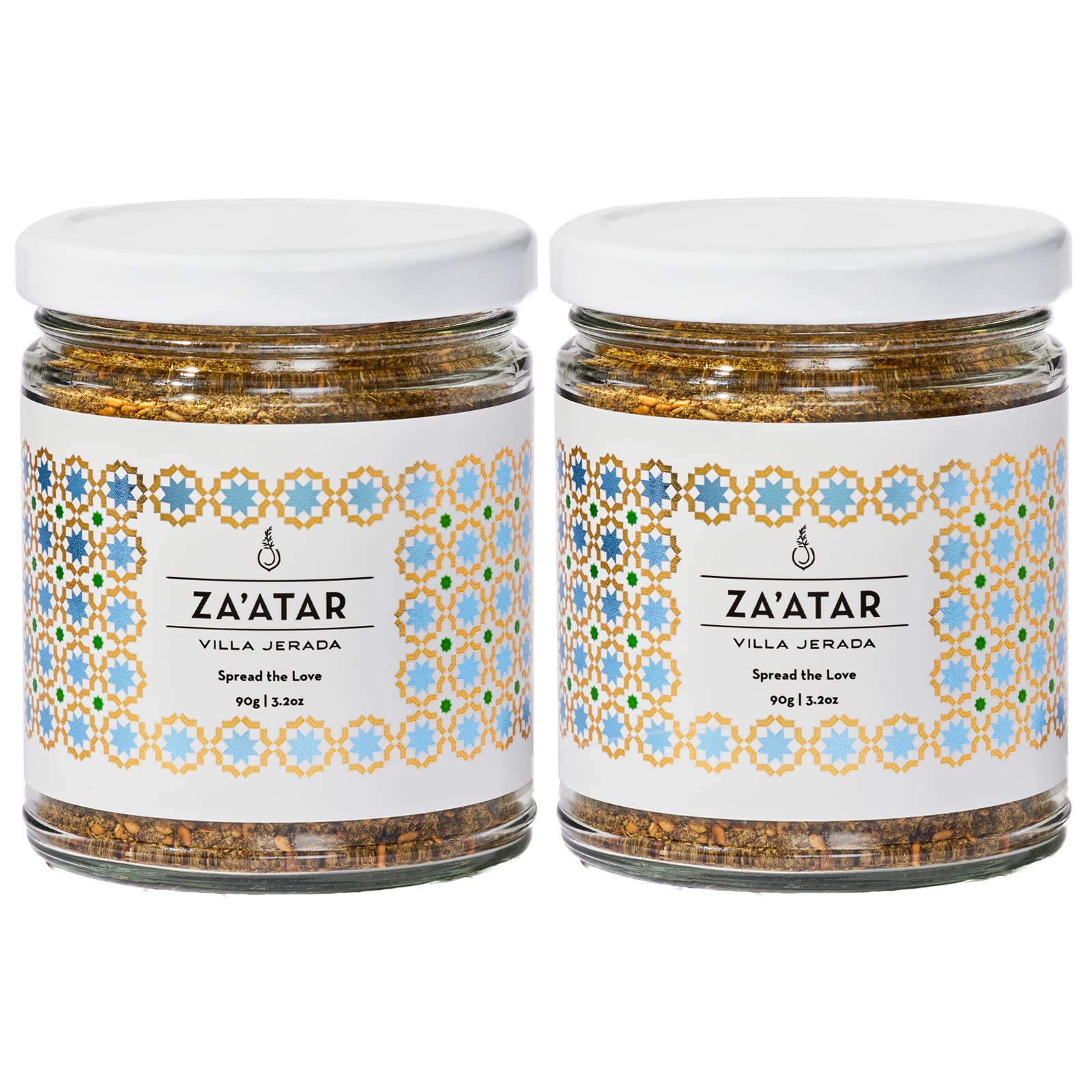 Villa Jerada, Za'atar with Hyssop (Zaatar/Zatar/Zahtar), Premium Middle Eastern Spice Blend, 3.2 oz (ZA'ATAR - 2 JARS)