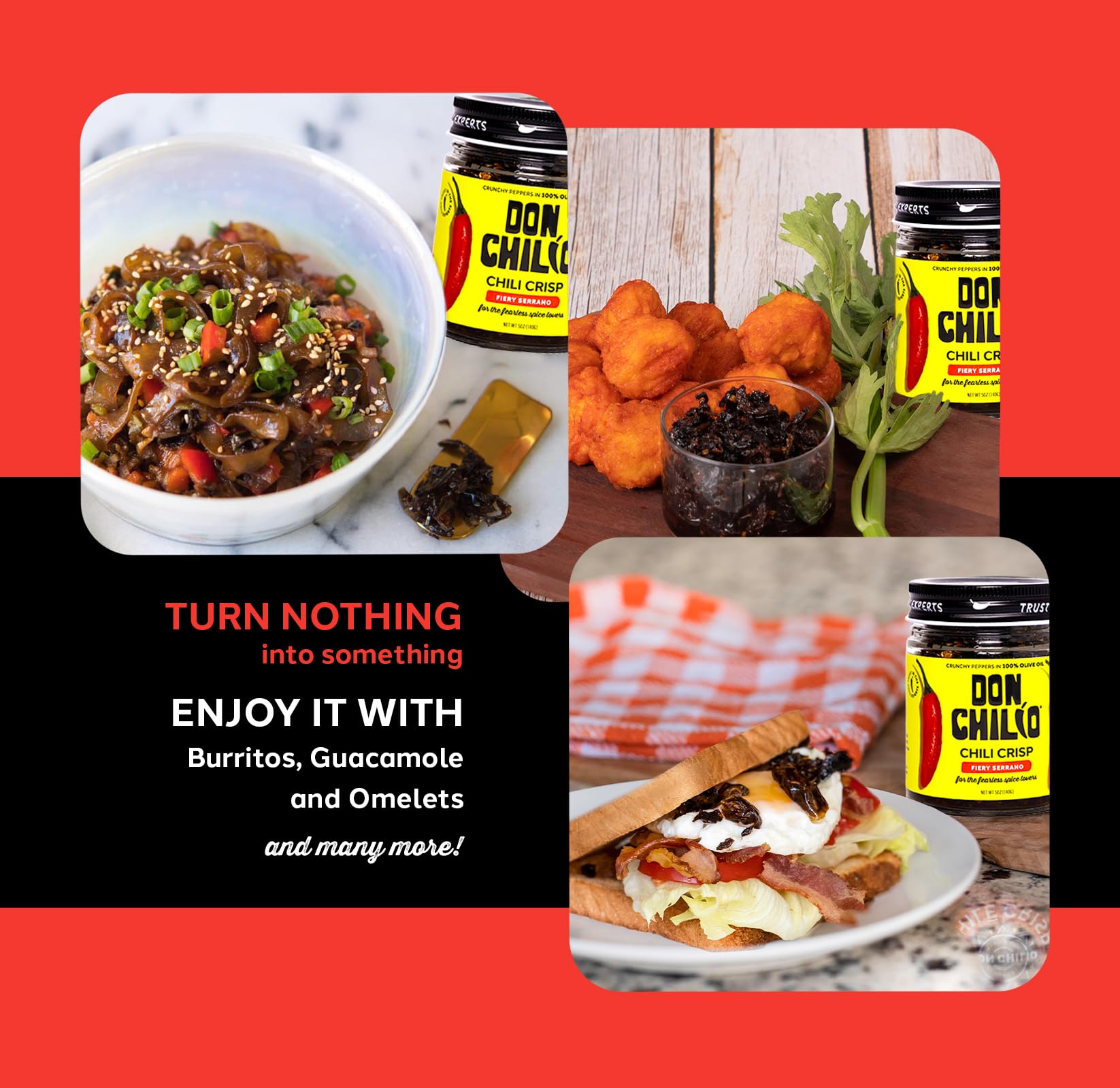 Don Chilio Medium Heat Serrano Mexican Chile Crisp, 5 oz, 3 Pack - Crunchy Sliced Serrano Fried Chili Peppers in Hot Seasoned 100% Olive Oil