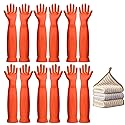 Vsootal 17.8" 6 Pairs Reusable Long Household Cleaning Gloves,Rubber Kitchen Dishwashing Gloves,Thickening,Long Sleeves, for Washing Dishes, Pet