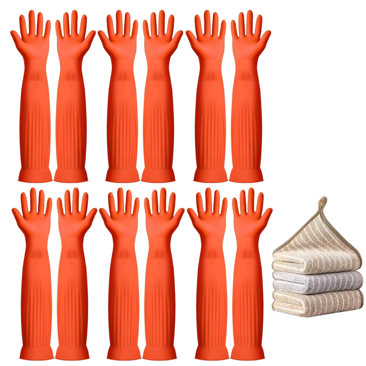 Vsootal 17.8" 6 Pairs Reusable Long Household Cleaning Gloves,Rubber Kitchen Dishwashing Gloves,Thickening,Long Sleeves, for Washing Dishes, Pet