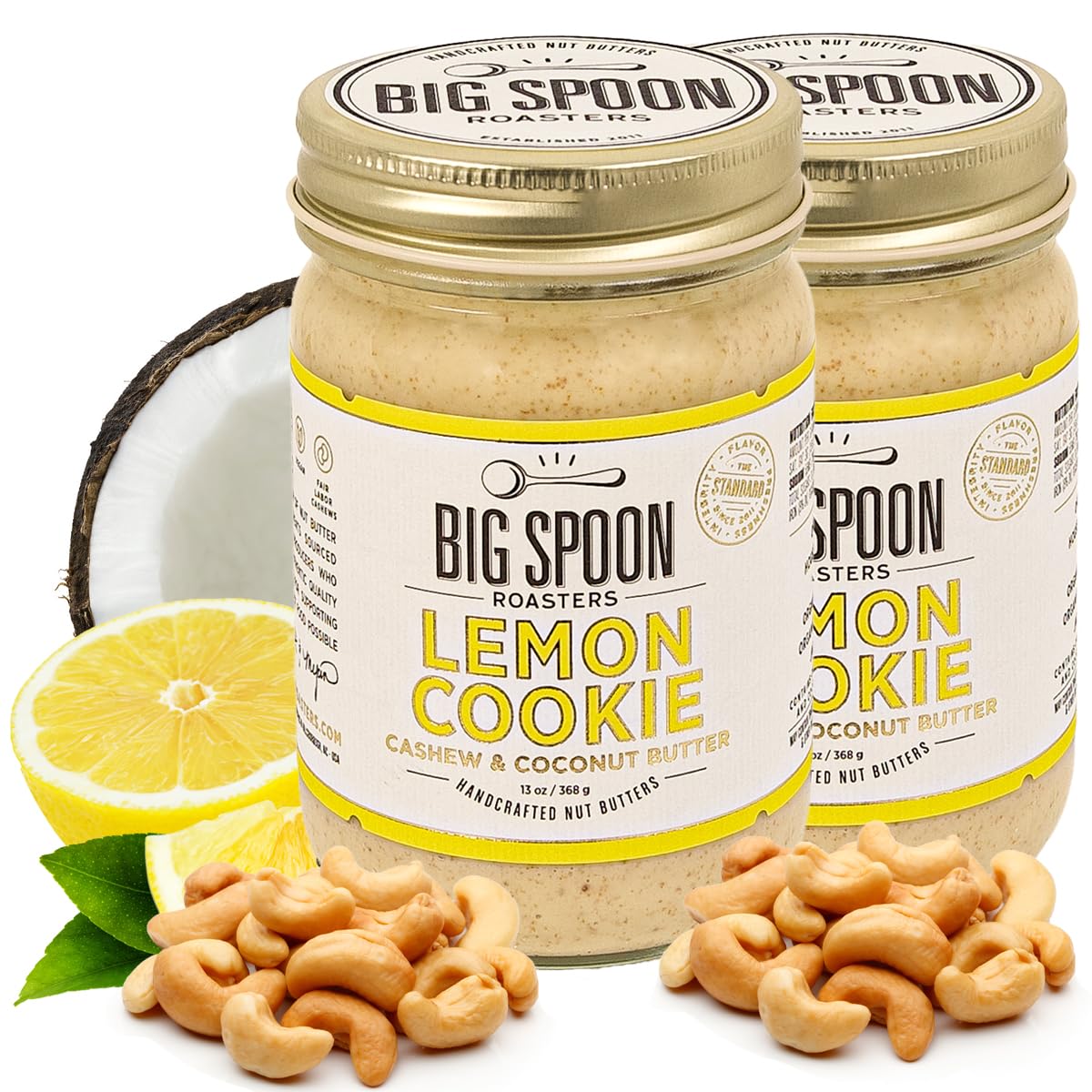 Big Spoon Roasters Lemon Cookie Butter with Sea Salt - Keto Friendly, Fair Trade Cashews - Low Sugar & Palm Oil Free - Natural Ingredients - Vegan