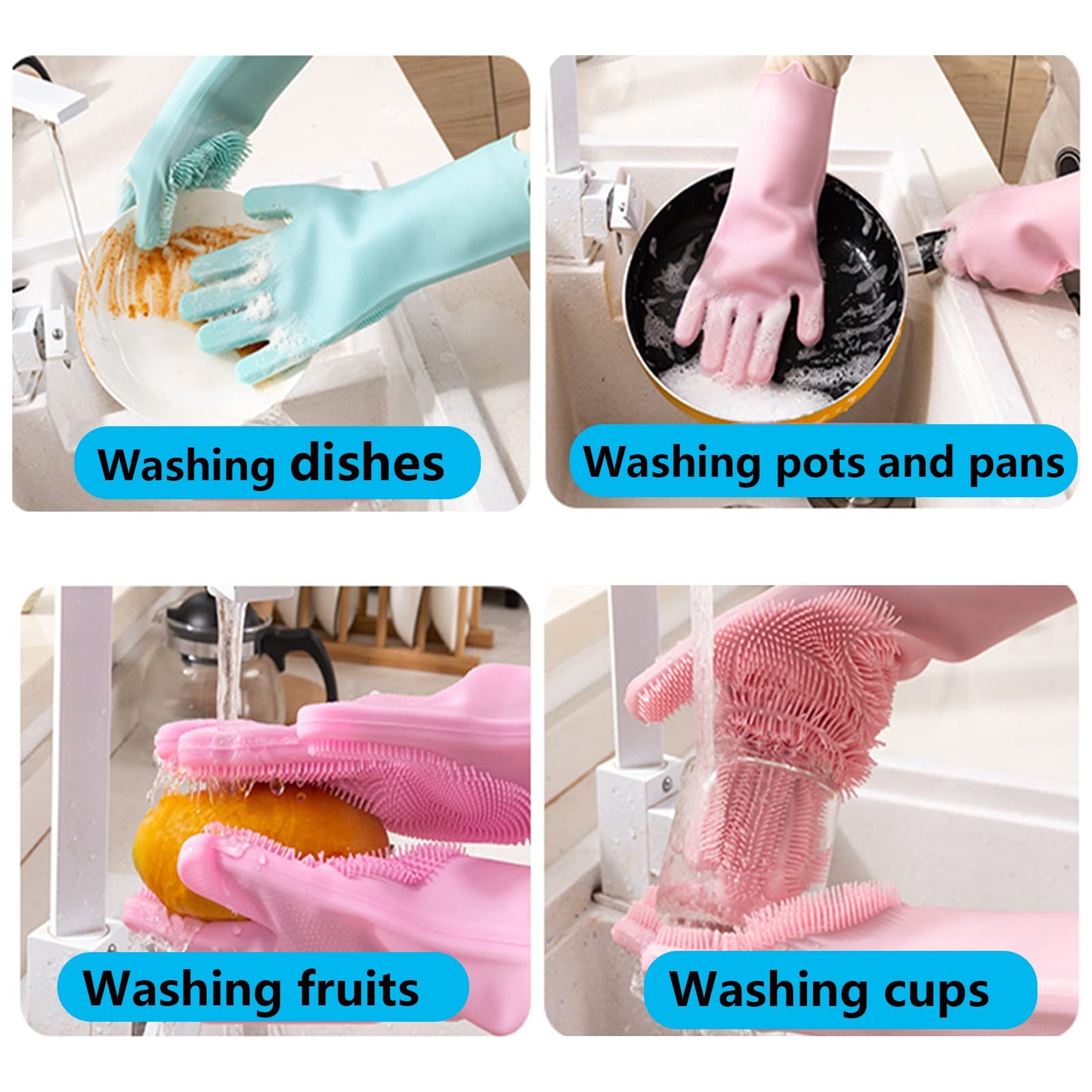 Magic Silicone Dishwashing Scrubber, 2 in 1 Reusable Rubber Gloves for cooking, Heat Resistant Kitchen Tool for Household (green)