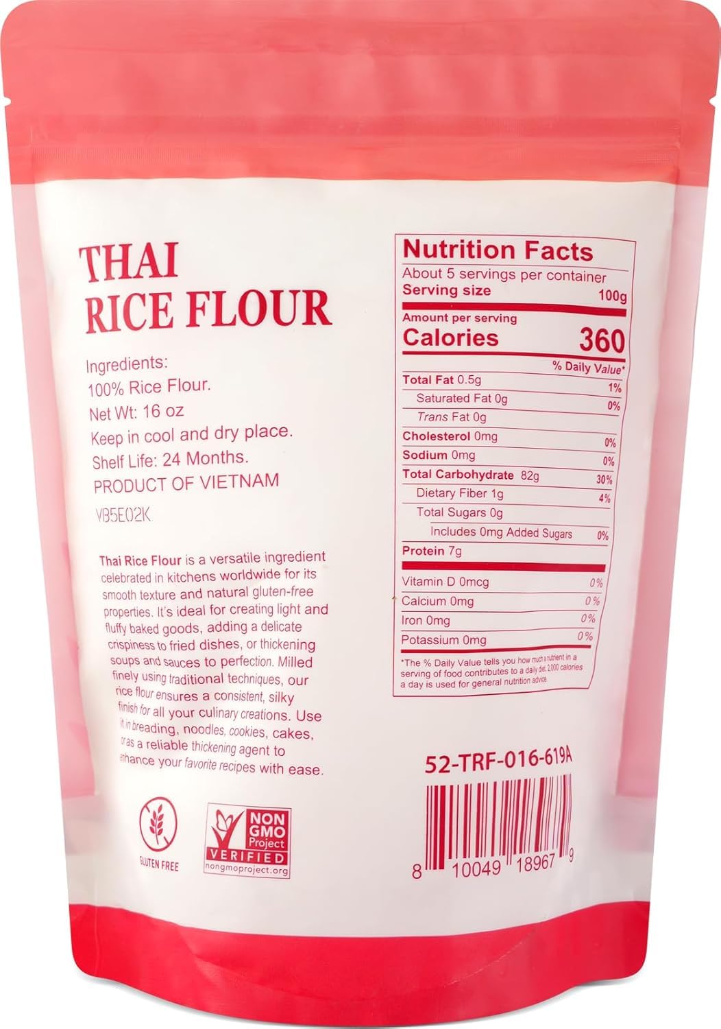 52USA Thai Rice Flour 1 Pound, 16 Ounce (Pack of 1), Rice Flour for Baking or Cooking, Product of THAILAND, All Natural White Rice Flour 1 Pound