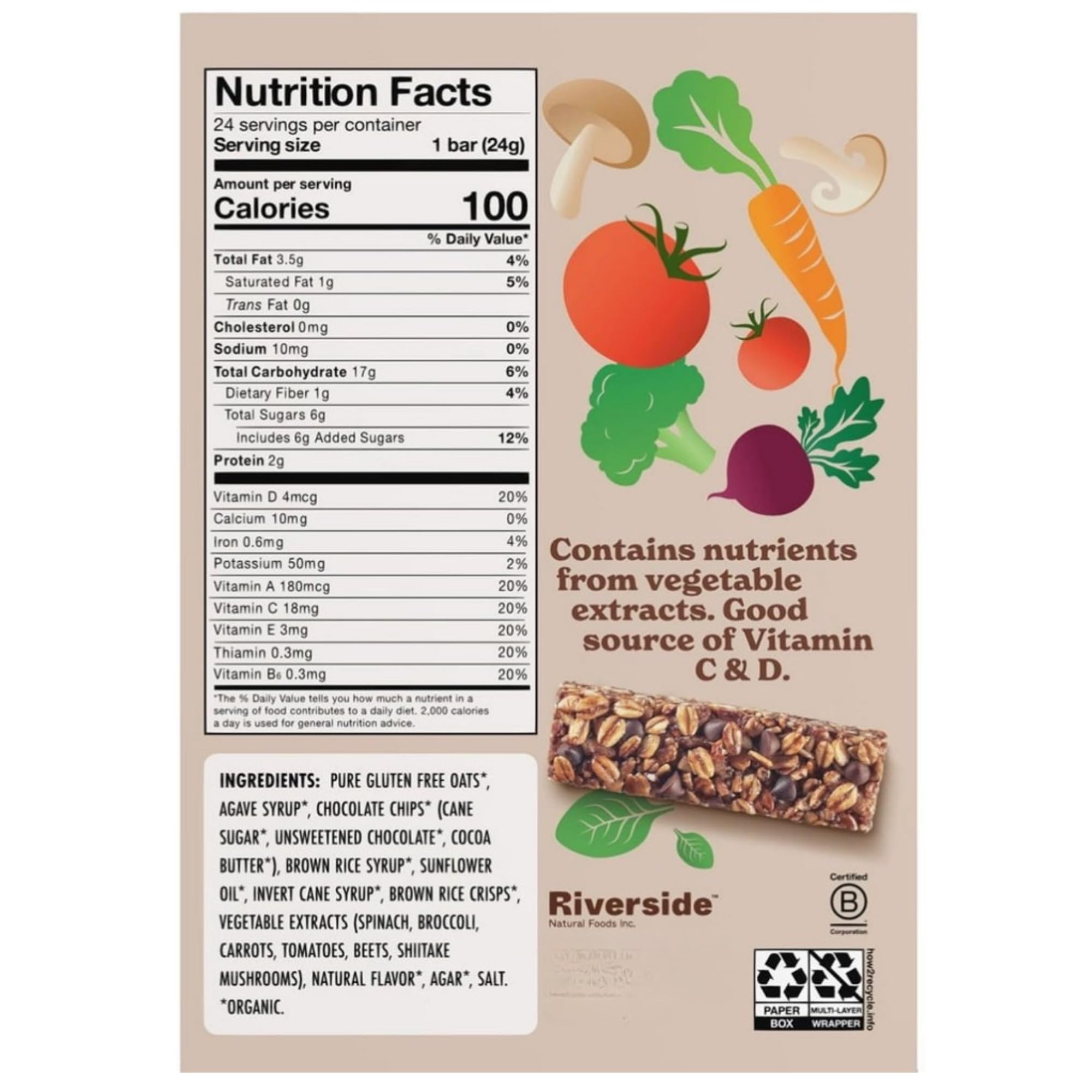 Chocolate Chip Granola Bars, 0.85 oz (20 Count) | Chocolate Drizzled | Gluten Free | Nut Free | Organic Snacks by R&C Store