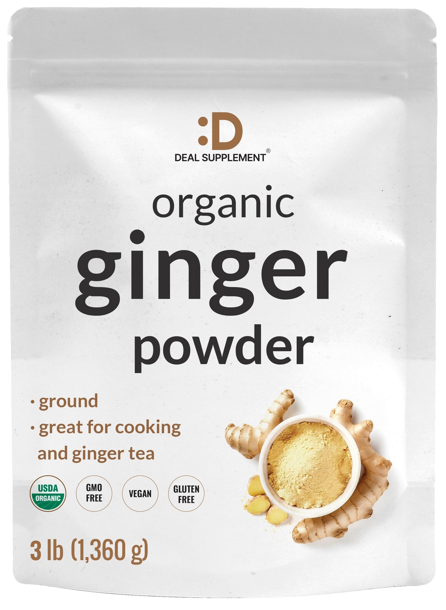 DEAL SUPPLEMENT Organic Fresh Ginger Powder, 3lbs - Finely Ground for Easy Mixing, Raw Ginger Spice Flavor, Indian Origin - Great for Chews, Tea