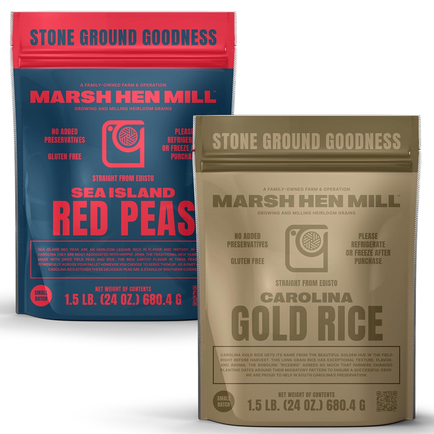 Marsh Hen Mill Variety Pack of 2, Sea Island Red Peas & Carolina Gold Rice, Premium Heirloom Southern Legumes & Long Grain, Non-GMO High Fiber, Perfect for Recipes and Hoppin' John, 24 oz Each