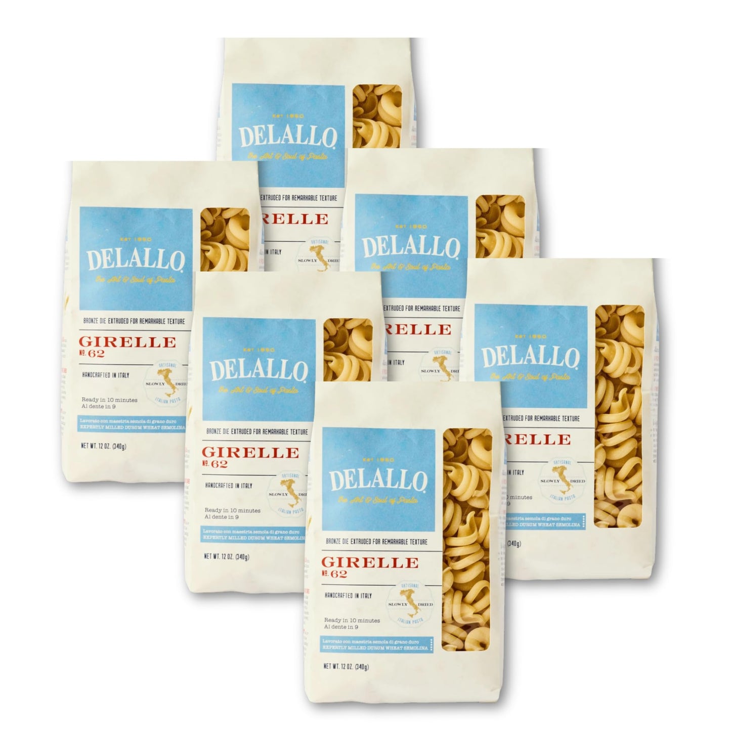 DeLallo Girelle Pasta, Curly Swivel Shape, Vegan, Kosher, Non-GMO, Made in Italy with 100% Durum Wheat Semolina, Bronze Cut, 16 oz Bag, (6 Pack)