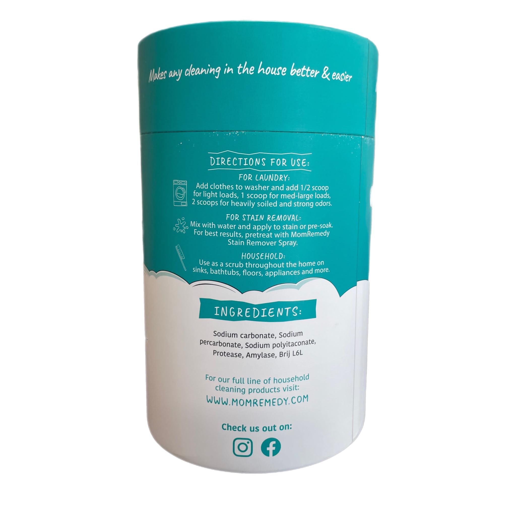 Laundry Booster and Stain Remover Scrub, MomRemedy Oxygen Whitener, Whiten Whites and Brighten Colors, Remove Stains, Household Cleaning Scrub