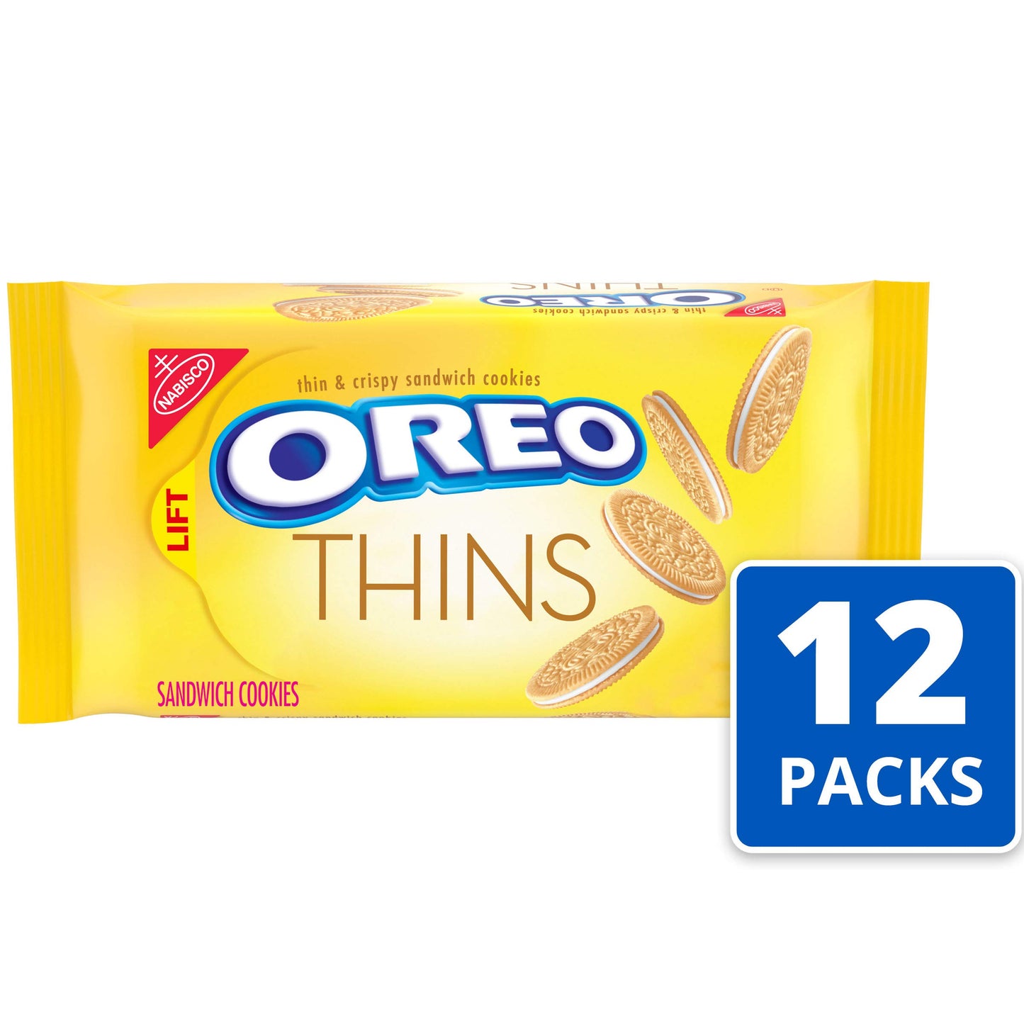OREO Thins Golden Sandwich Cookies, Bulk Cookies, 12 - 10.1 oz Packs