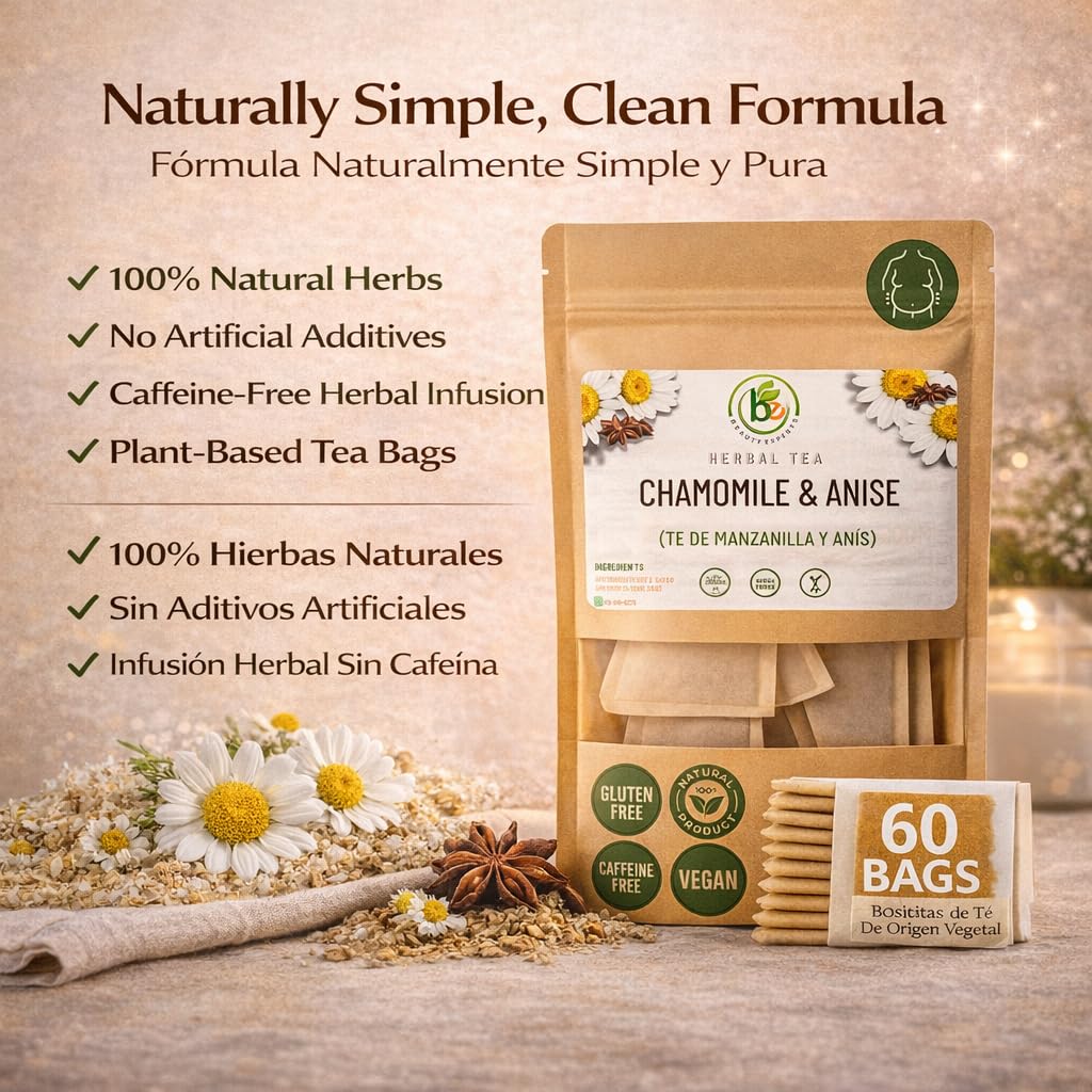 Manzanilla & Anís Té (Chamomile & Anise) - 60 Premium Tea Bags - 100% Natural Herbal Infusion - Traditional Digestive Comfort & Relaxation