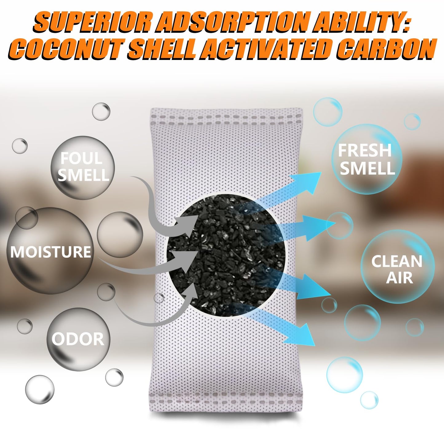 Coconut Shell Charcoal Air Purifying Bags 50g, Removes Odors and Moisture, Nature Fresh Air Purifier Bags, Odor Eliminator for Home, Car, Pets