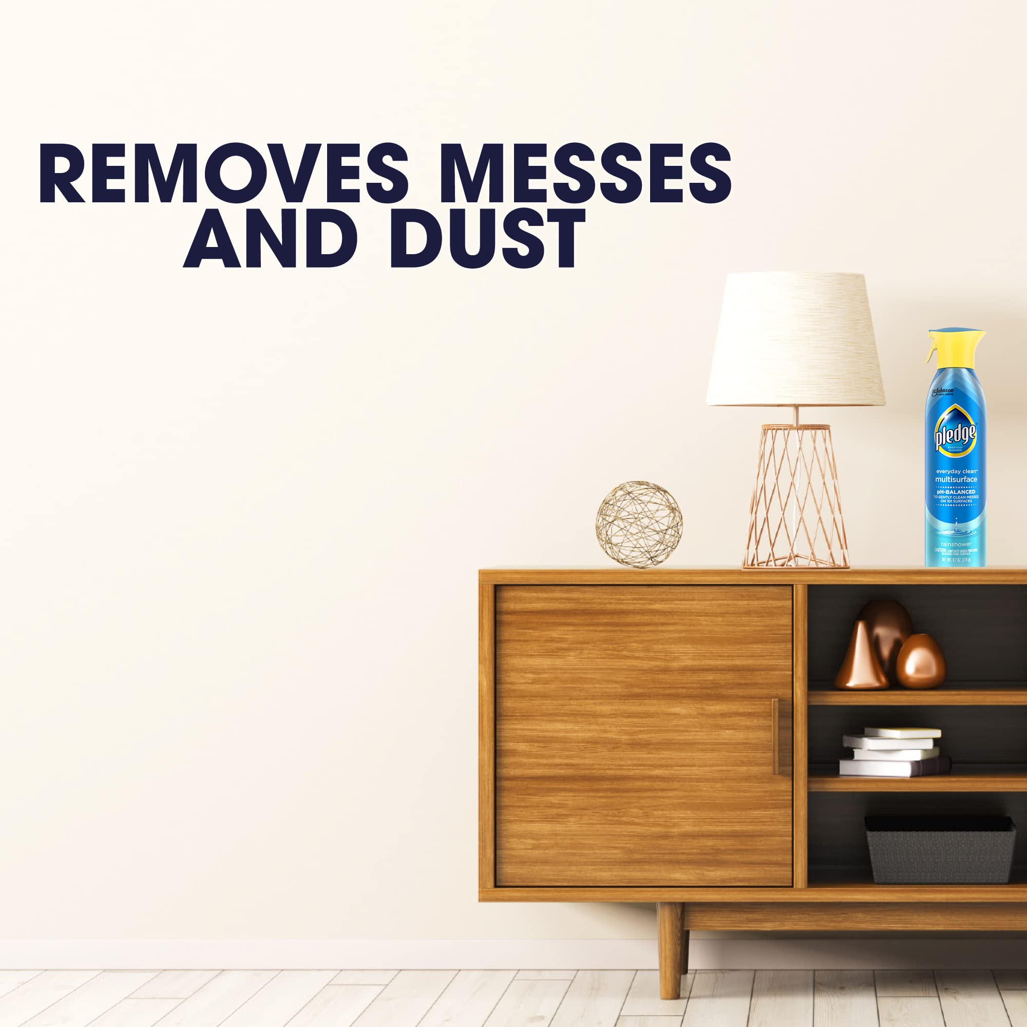 Pledge pH-Balanced Multisurface Spray, Gently Clean 101 Surfaces, Remove Dust and Messes, No Residue - Rainshower Scent, 9.7oz