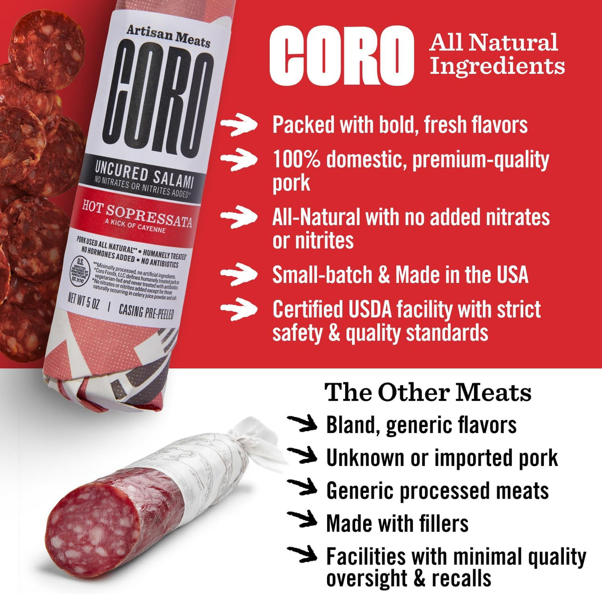 Coro Uncured Artisan Salami Stick Variety Pack - 6 Flavors (5oz Each)