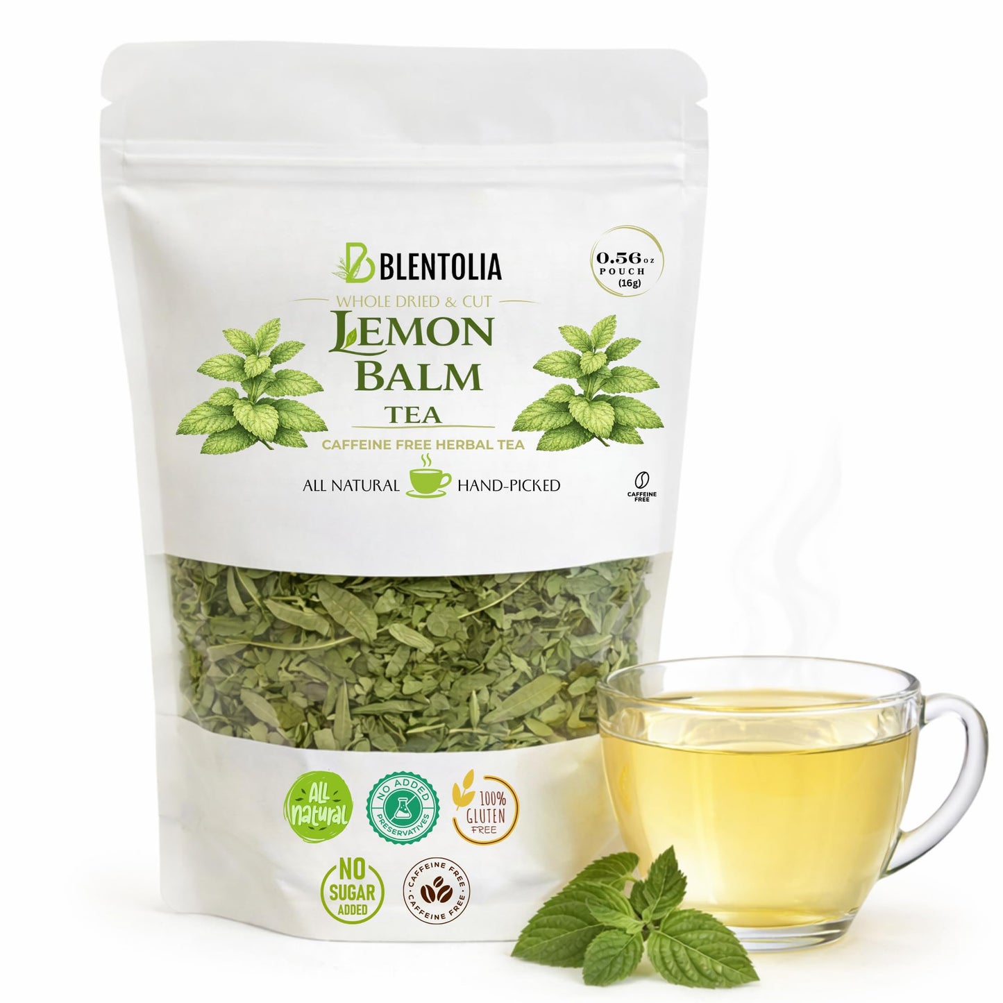 Blentolia Melissa Lemon Balm Leaf - Calming Herbal Tea - Caffeine-Free, 100% Natural - Soothing Lemon Flavor - Loose Leaf Herbal Infusion - 16g