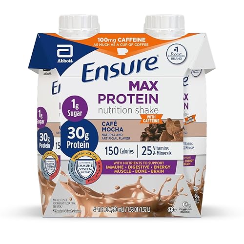 Ensure Max Protein Shake | Cafe Mocha | Ready to Drink | 30g Protein for Muscle Health | 1g Sugar, 4g Fiber | 11 fl oz, 4 Pack