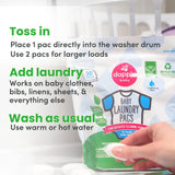Dapple Baby Laundry Detergent Pacs - 30 Count - Fragrance-free Laundry Pods for Sensitive Skin - Plant-Powered Stain Remover - Newborn Essentials