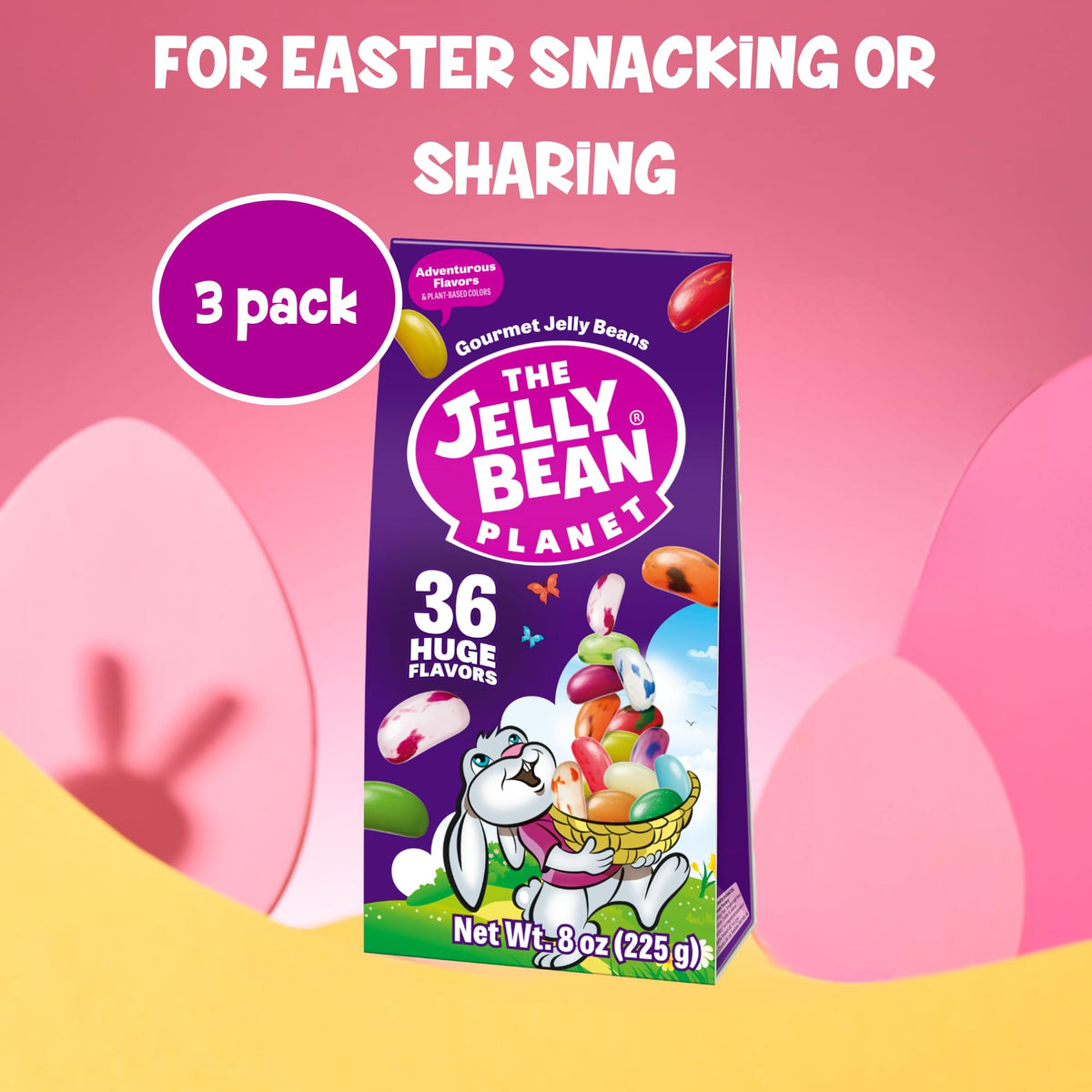 The Jelly Bean Planet Easter Jelly Beans, Pack of 3, 8 oz x 3 - Gourmet Jellybeans with 36 Natural Fruit Flavors, Gluten Free, Fun Easter Candy Gift