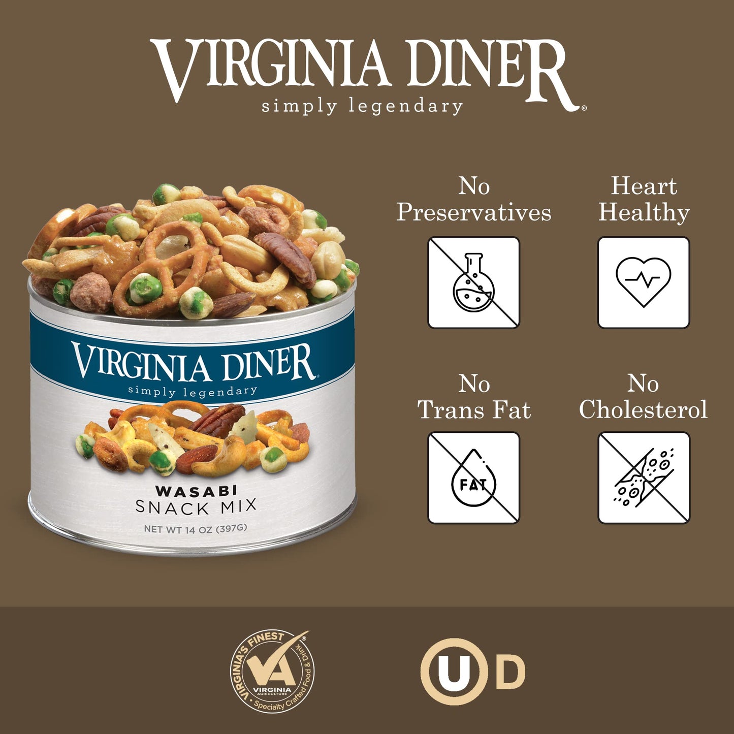 Virginia Diner - Wasabi Snack Mix 14oz Resealable Can of the Perfect Bar Mix for Snacking Sharing or Gifting