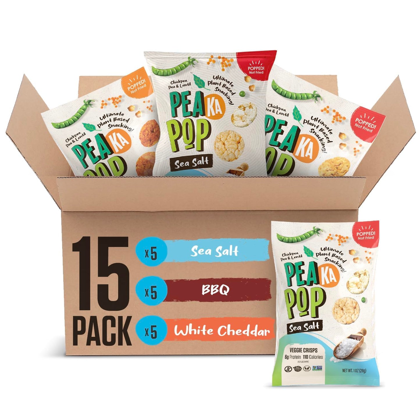 PeaKaPop Veggie Chips - Healthy Lentil Chips Snacks for Adults & Kids with Pea, Lentil & Chickpea Protein - Vegan, Gluten-Free Snack - Small Size 1 oz