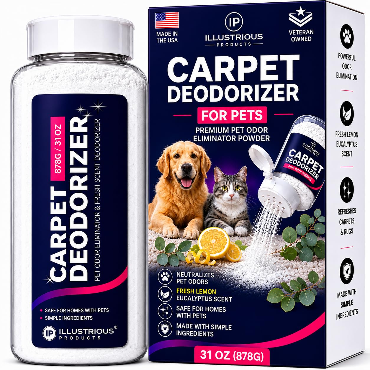 Carpet Deodorizer for Pets - Pet Odor Eliminator Powder for Strong Dog & Cat Urine Odors - Baking Soda Carpet Freshener for Carpets & Rugs - Lemon