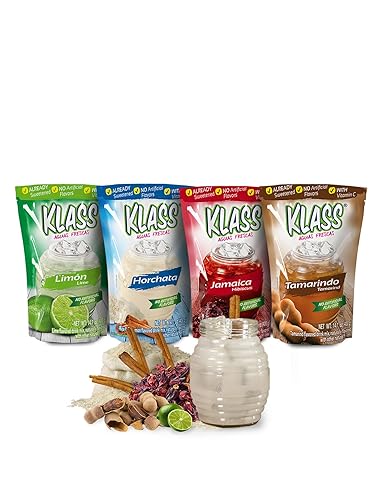 Klass Aguas Frescas Drink Mix Mexican Variety Pack - Horchata Limeade Hibiscus & Tamarind - Powder Drink Mix, Water Drink Mix with Natural Flavors