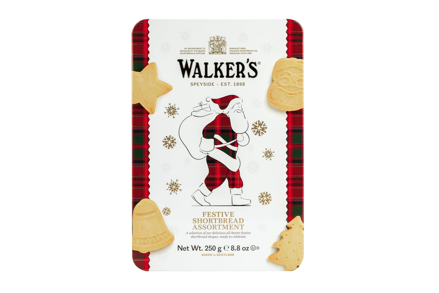 Walker's Shortbread Santa Assorted Holiday Tin, Pure Butter Shortbread Cookies, 8.8 Oz Tin