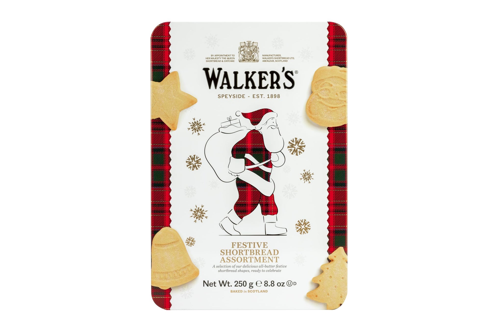 Walker's Shortbread Santa Assorted Holiday Tin, Pure Butter Shortbread Cookies, 8.8 Oz Tin