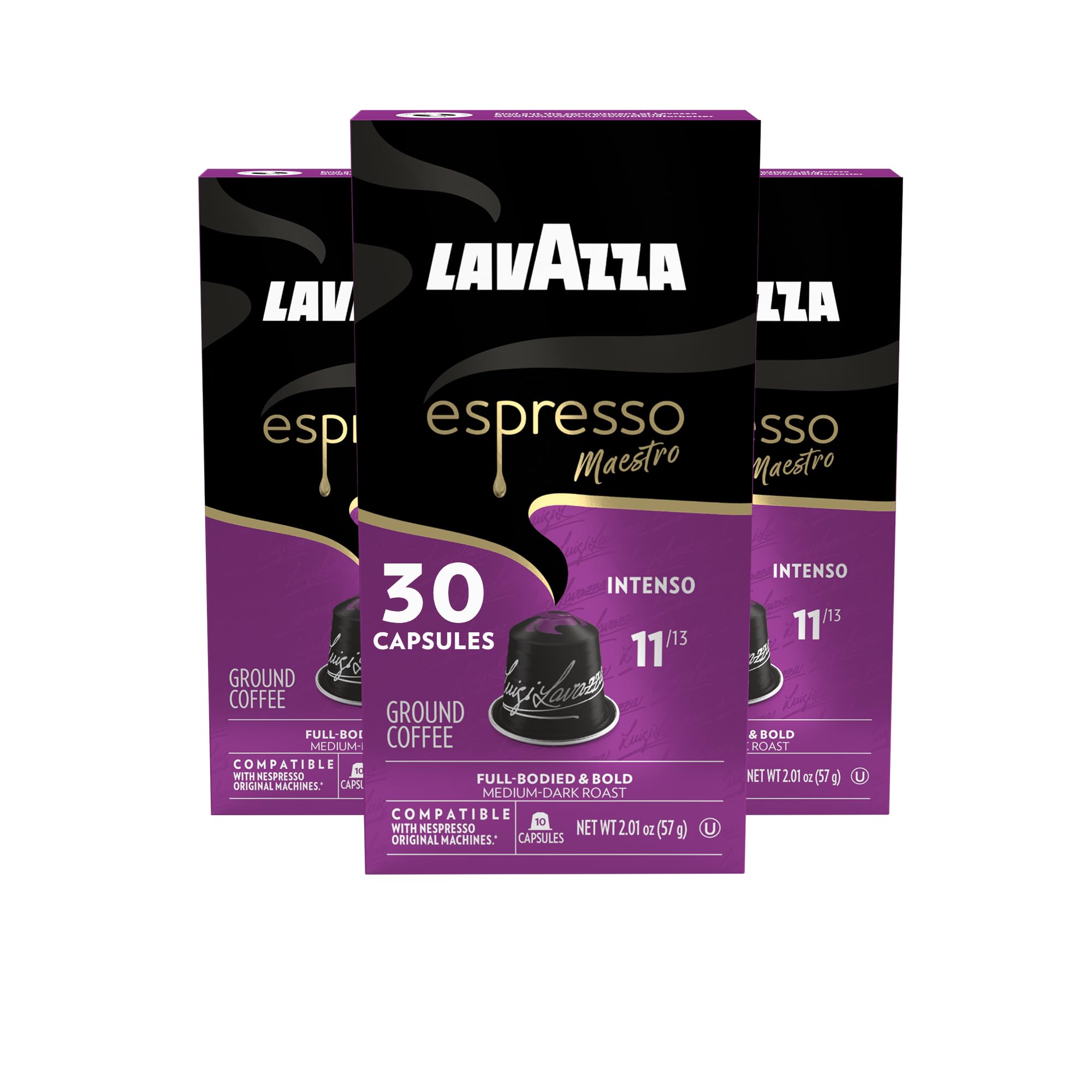 Lavazza Espresso Maestro Intenso Aluminum Capsules Compatible with Nespresso* Original Machines, Medium-Dark Espresso Roast, Arabica and Robusta (30