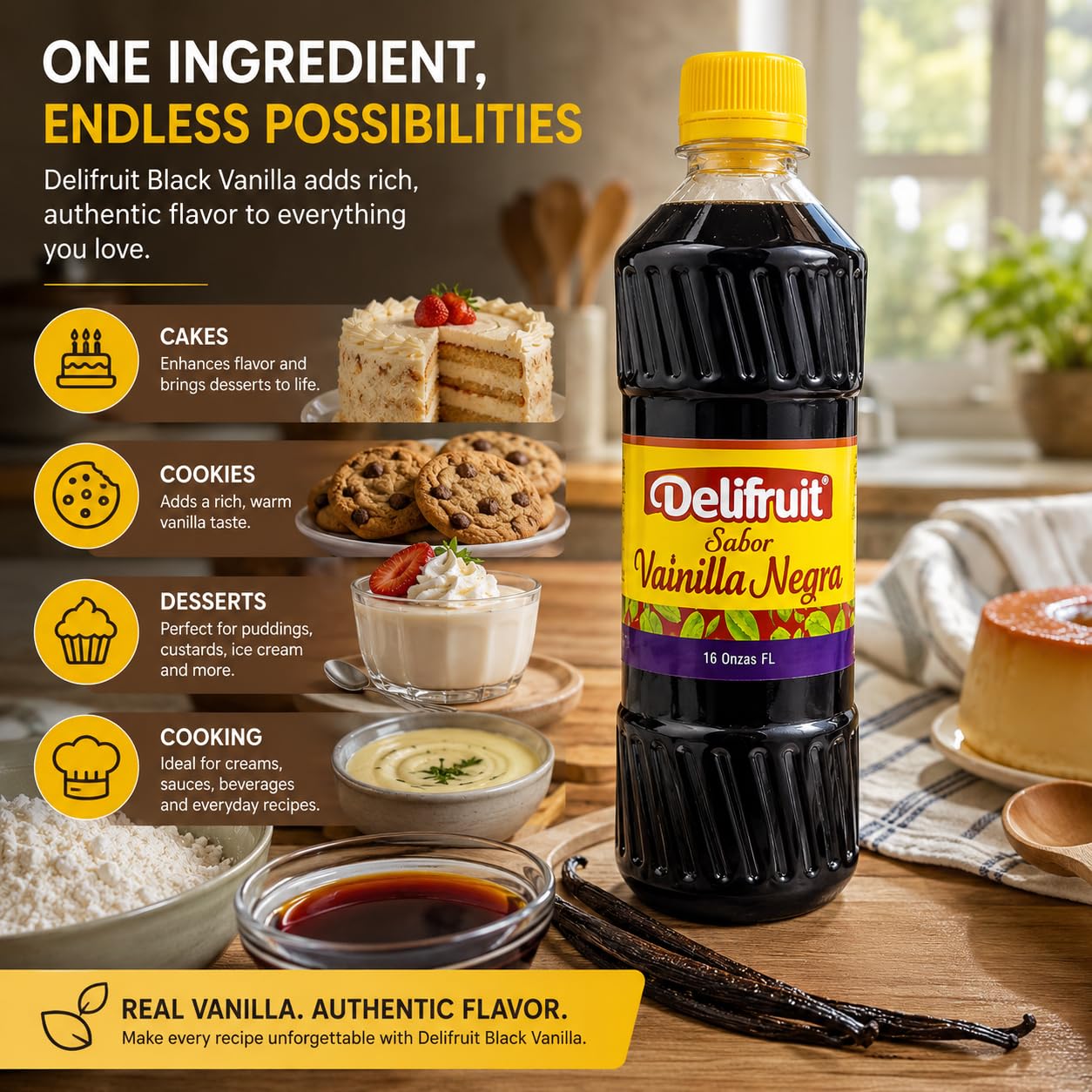 Delifruit Black Vanilla Extract From Dominican Republic 16 Oz.
