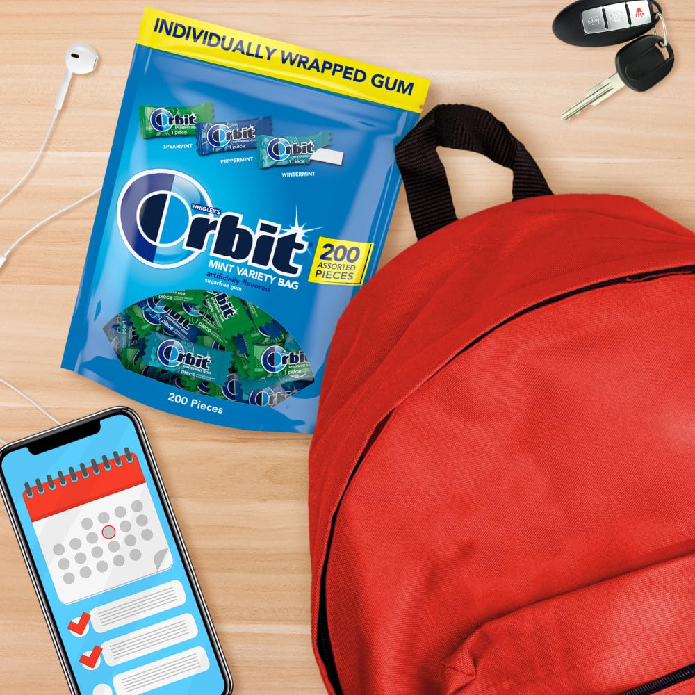ORBIT Peppermint, Spearmint, & Wintermint Assorted Sugar Free Chewing Gum Bulk Pack, 13.4 oz 200-Piece Bag