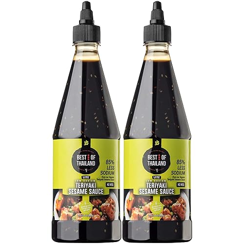 Best of Thailand Sesame Teriyaki Soy Sauce Lite | 2 Bottles of 23.63oz Low-Sodium Authentic Asian-Brewed Marinade, Glaze, Salad Dressing & Dipping